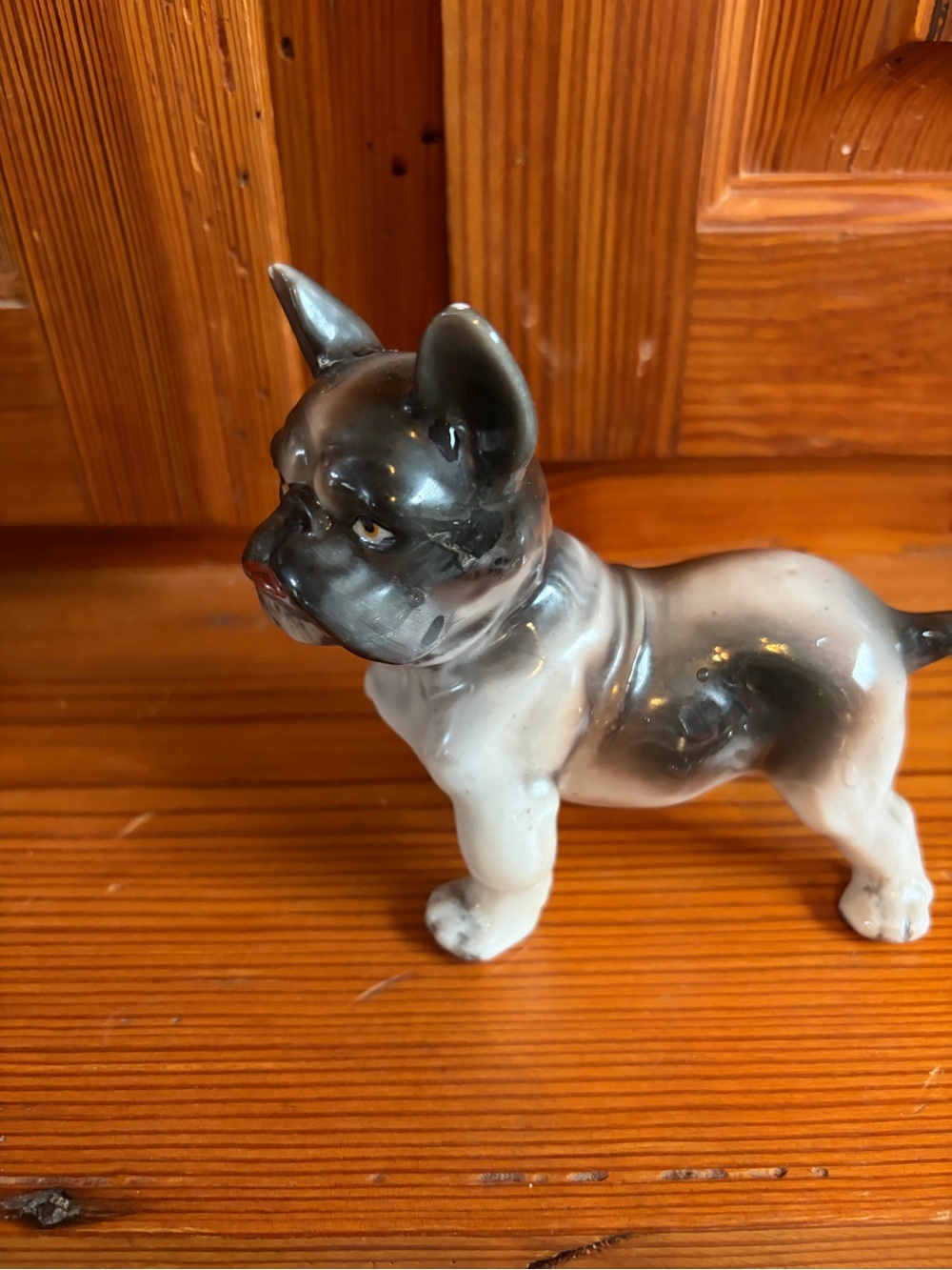 Ceramic Vintage French Bulldog Figurine in Black and White